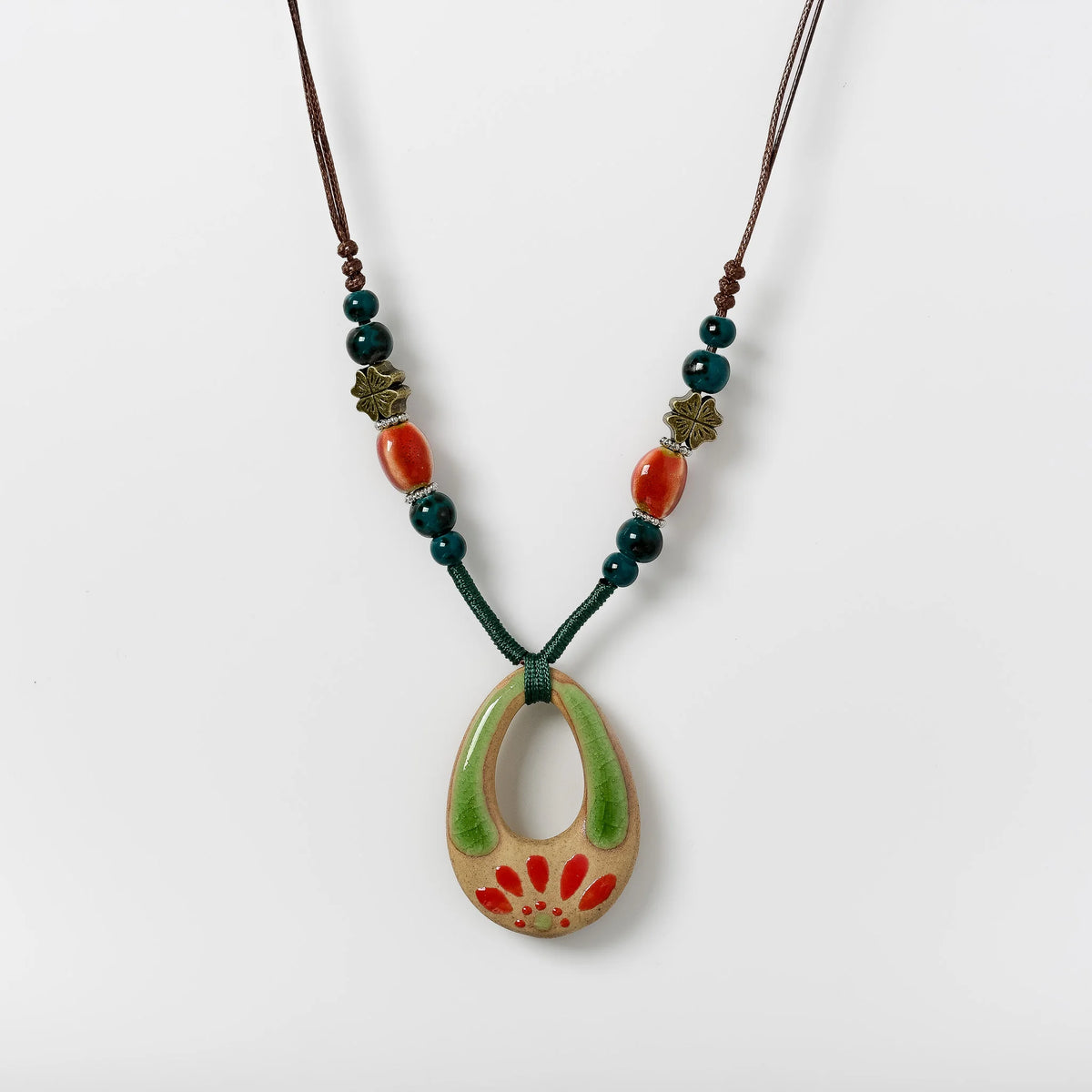 Handmade Ceramic Pendant Beads Necklace Retro