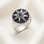 Golden Royalty Star Stamp Ring In 925 Sterling Silver with Zircon Stones