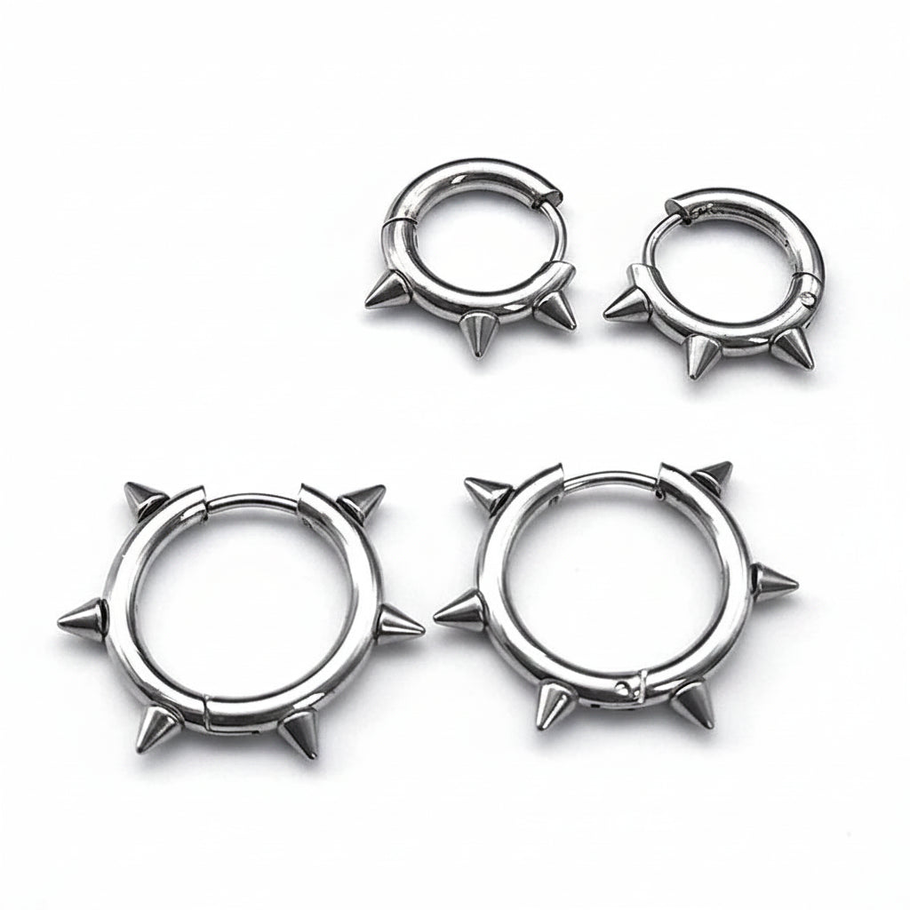 Punk Spike Rivet Goth Hoop Stainless Steel Earrings Collection
