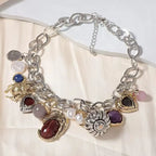 Retro-Inspired Multi-Pendant Choker Necklace & Earrings Set – Gold or Silver