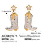 Two-Tone Cowboy Boots Necklace & Earrings Set – 18K Gold Plated Stainless Steel with White Zircon
