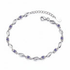 Chain Bracelet in 925 Sterling Silver with Clear or Purple Cubic Zirconia