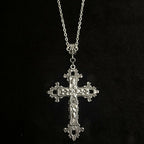 Large Gothic Victorian Flower Detailed Cross Zinc Alloy Necklace