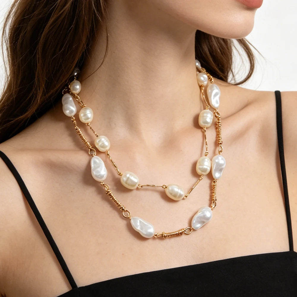 Two Layer Hand Twisted Baroque Pearl Long Necklace