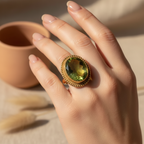 Vintage Inspired Green Zircon Statement Ring – Antique-Style Round Setting