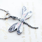 Pink Dragonfly Pendant Necklace in 925 Sterling Silver with Zircon Stones