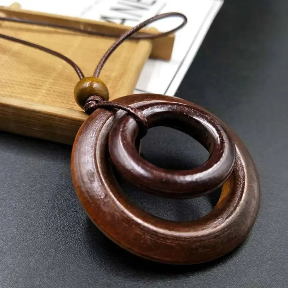 Selection of Retro Wooden Pendant Alloy Chain Necklace