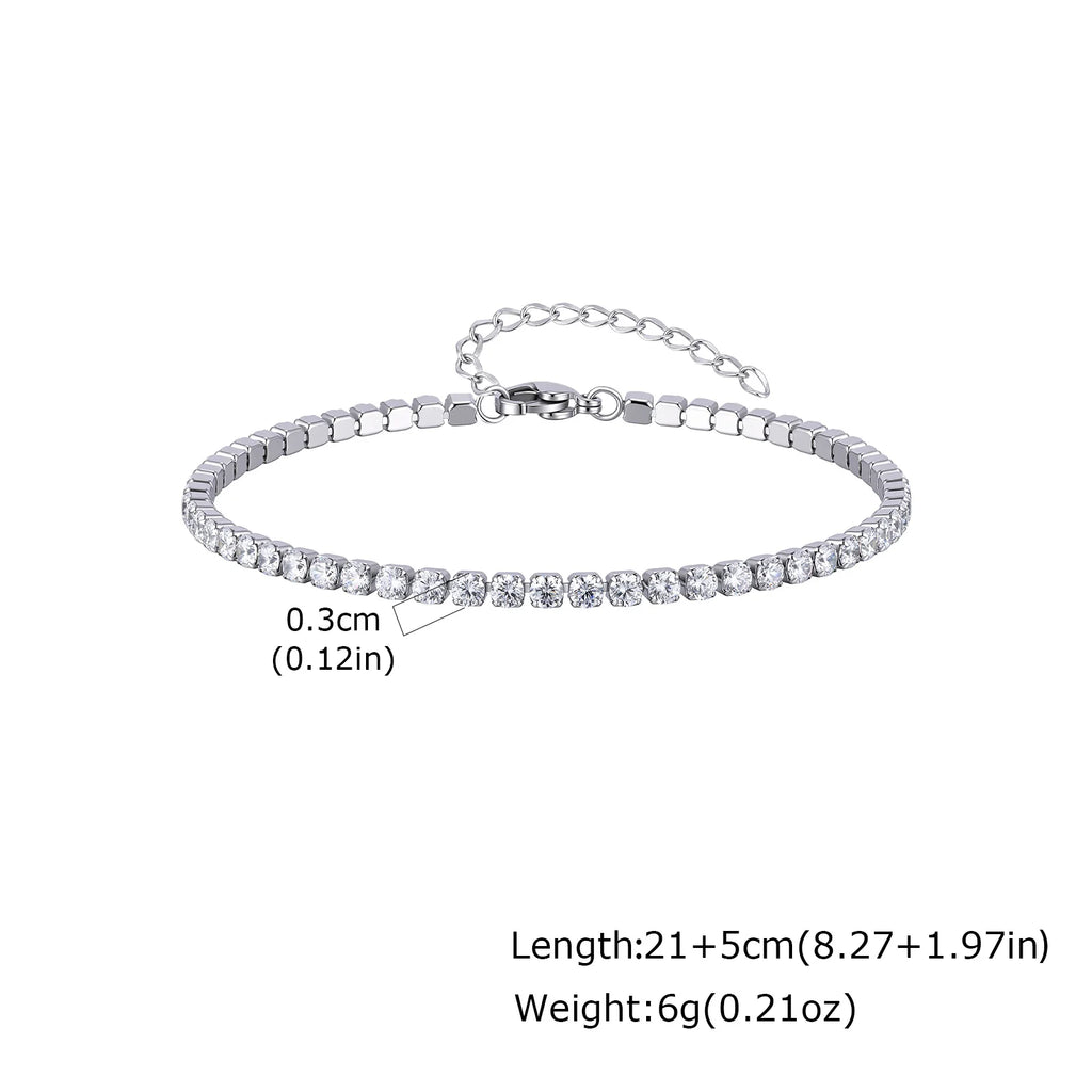 18K Gold Plated Stainless Steel Cubic Zirconia Tennis Anklet