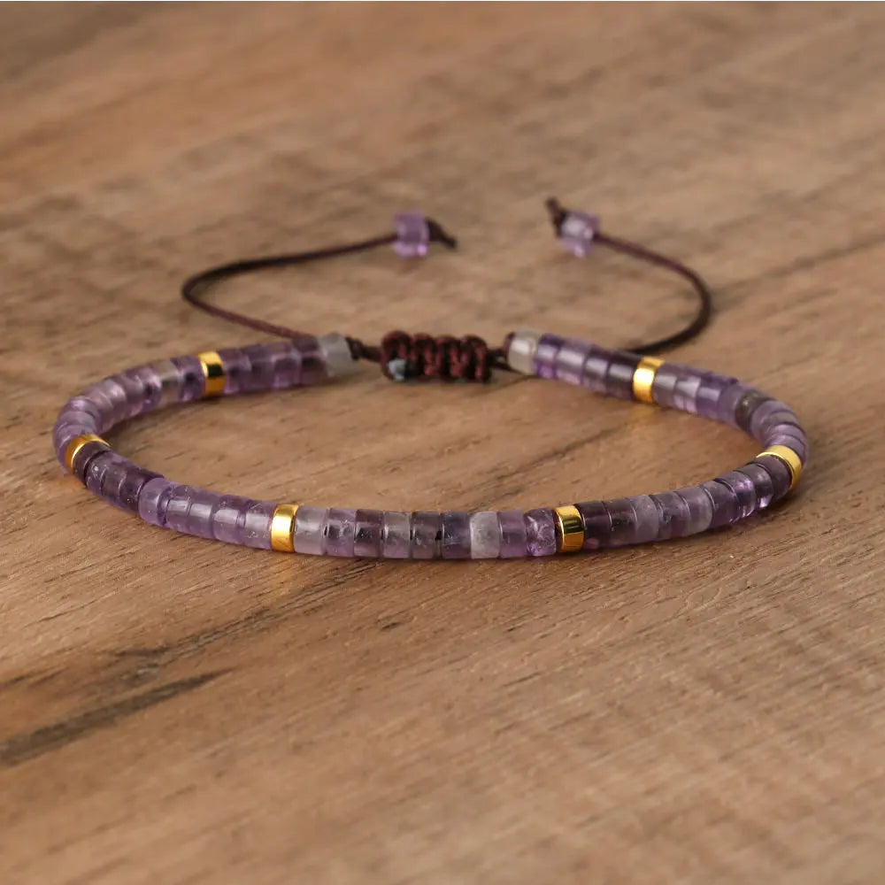 Adjustable Rope Bracelet with Natural Stone Beads - Large Selection