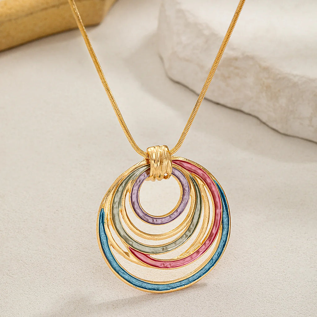 Boho Circle Pendant Necklace in Multi-Color Zinc Alloy
