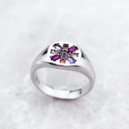 Flower Stamp Band Ring in 925 Sterling Silver with Colorful Zircons