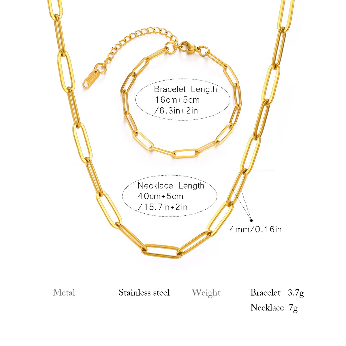 Minimalist Gold-Tone Chain Necklace & Bracelet in Stainless Steel