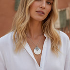 Large Mother of Pearl Disk Pendant in 925 Sterling Silver
