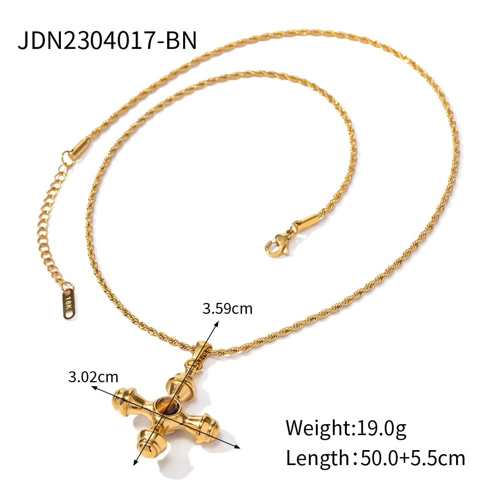 Youthway Fashionable Stainless Steel Natural Stone Cross Dangle Earrings 2023 Anti-allergy Gold Color Daily Jewelry Women