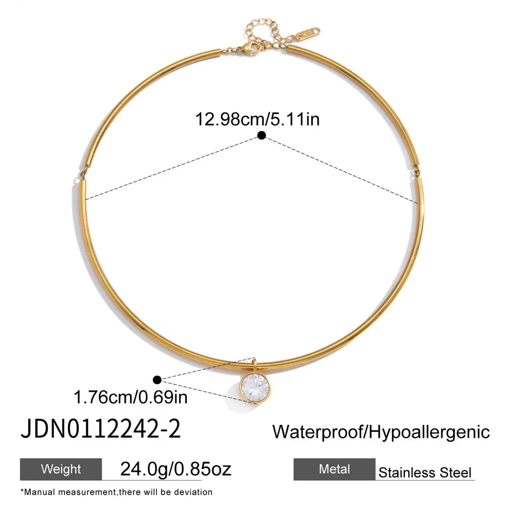 18K Gold PVD-Plated Stainless Steel Necklace – Geometric Zircon Pendant