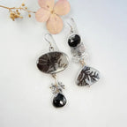 Nature-Inspired Asymmetrical Black Crystal Earrings in Zinc Alloy