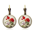 Retro Vintage Pink Rose Flower Round Glass Alloy Earrings - Several Options