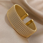 Golden Shade Stainless Steel Cuff Bracelet - Thick Weave Elegant