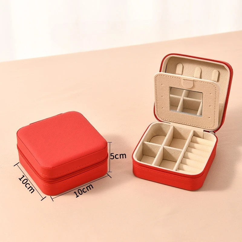 1pc Single Layer Square Storage Box Ladies Travel Leather Jewelry Box Classic Various Colors Storage Box with Mirror