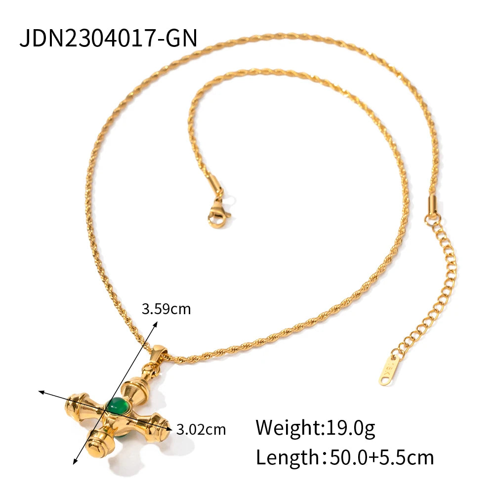Youthway Fashionable Stainless Steel Natural Stone Cross Dangle Earrings 2023 Anti-allergy Gold Color Daily Jewelry Women