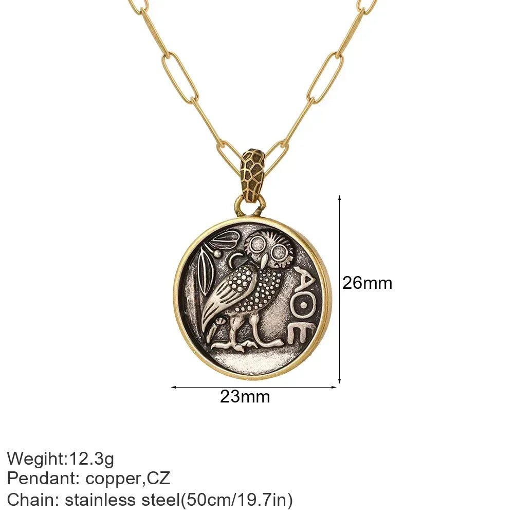 Vintage Coin Chain Link Necklace in Copper & Stainless Steel