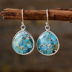 Turquoise Blue Marbled Stone Copper Drop Earrings