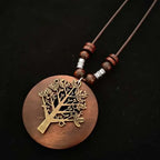 Selection of Retro Wooden Pendant Alloy Chain Necklace