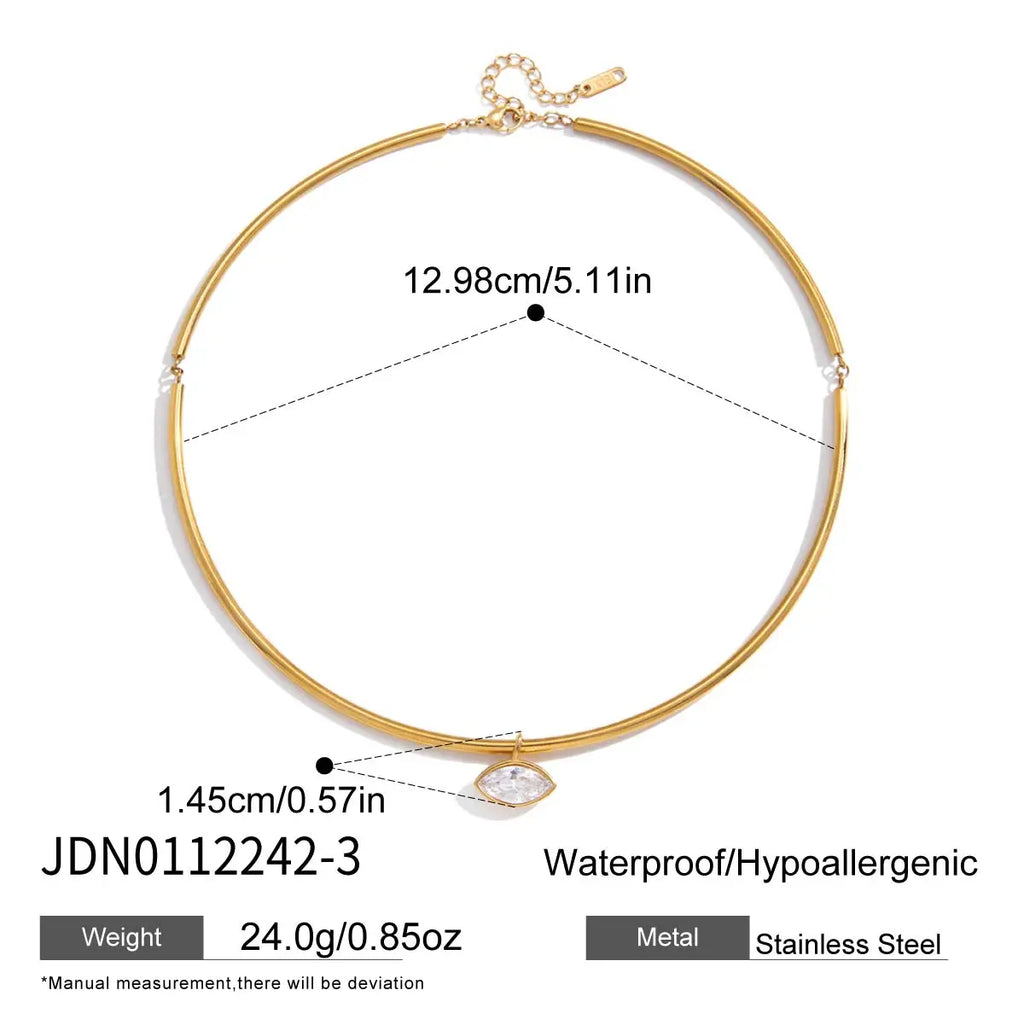 18K Gold PVD-Plated Stainless Steel Necklace – Geometric Zircon Pendant