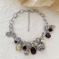 Retro-Inspired Multi-Pendant Choker Necklace & Earrings Set – Gold or Silver