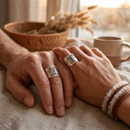 Vintage Silver-Plated Copper Ring – Sculpted Couple Holding Hands