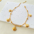 Gold Tone Stainless Steel Summer Ocean Theme Anklet - Dolphins, Starfish, Shell