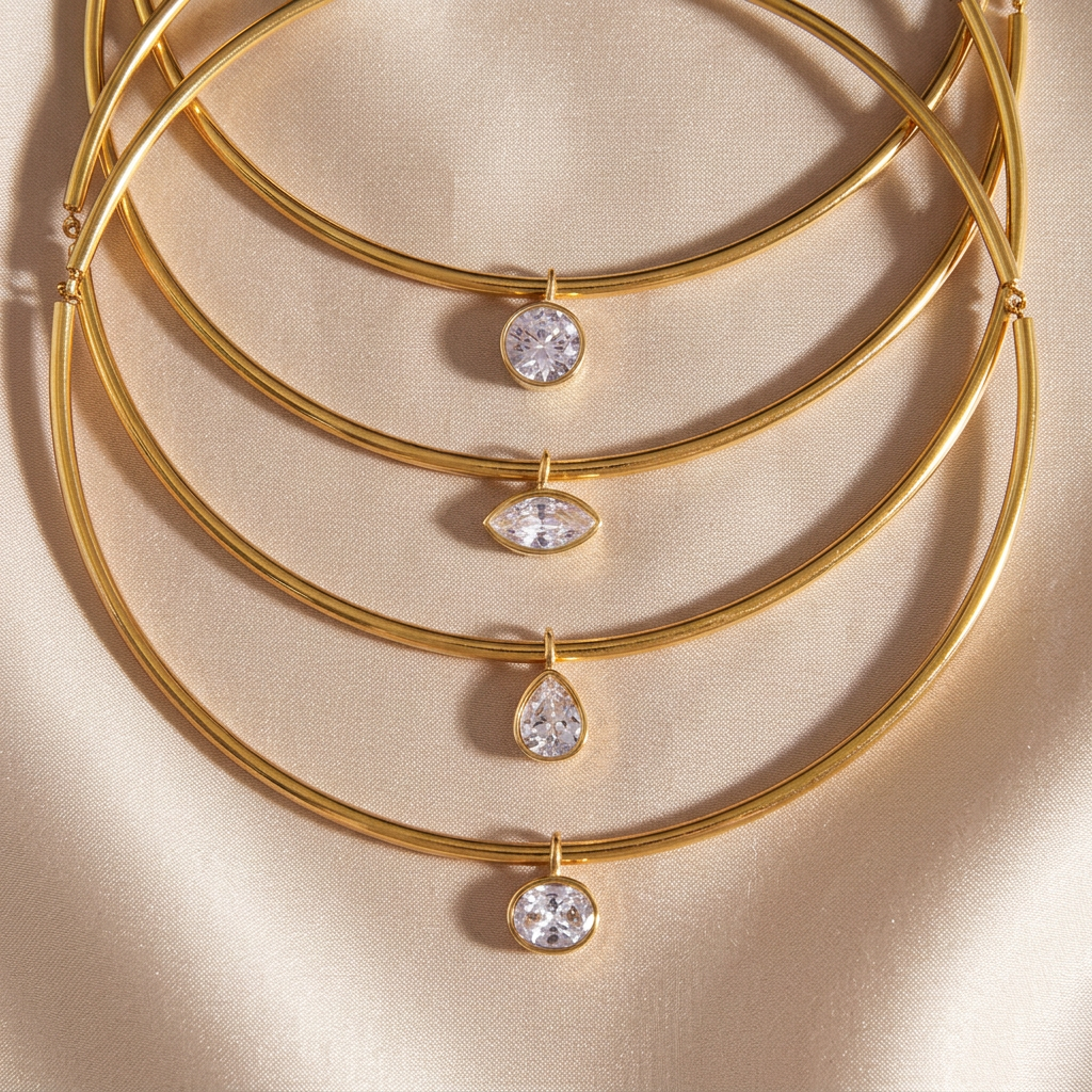 18K Gold PVD-Plated Stainless Steel Necklace – Geometric Zircon Pendant