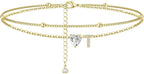 Initial 14K Gold-Plated Stainless-Steel Cubic Zirconia Heart Anklet