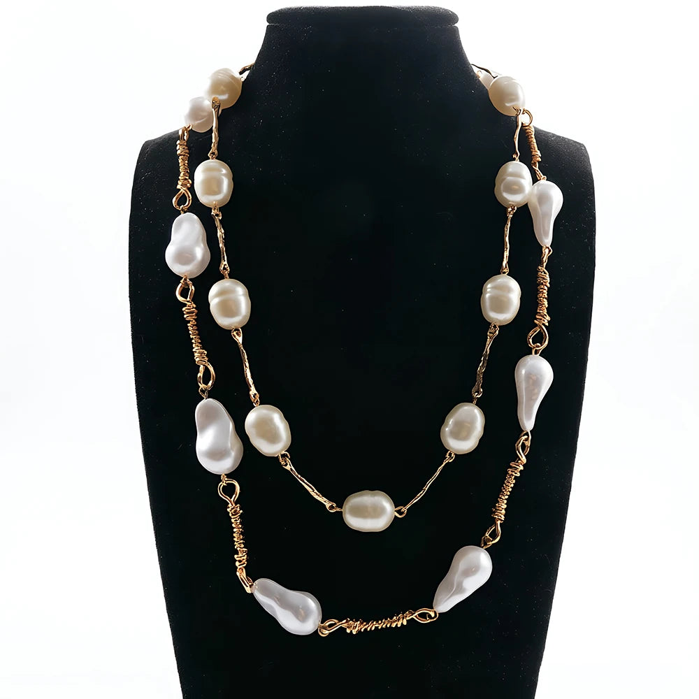 Two Layer Hand Twisted Baroque Pearl Long Necklace