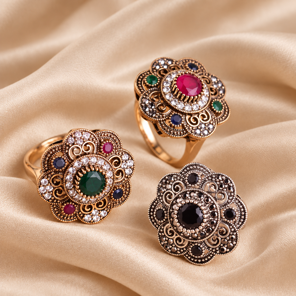 Antique Inspired 18K Gold Plated Crystal Ring