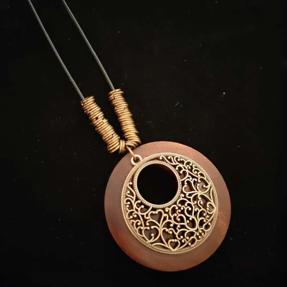Selection of Retro Wooden Pendant Alloy Chain Necklace