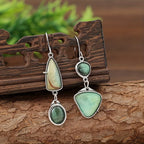 White Gold Plated Copper Green Stone Earrings - Boho, Asymmetric, Vintage Inspired
