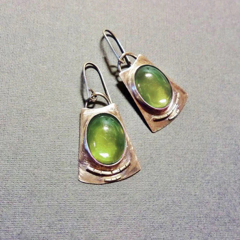 Vintage-Inspired Moonstone Drop Earrings – Bold Oval and Square Statement Design