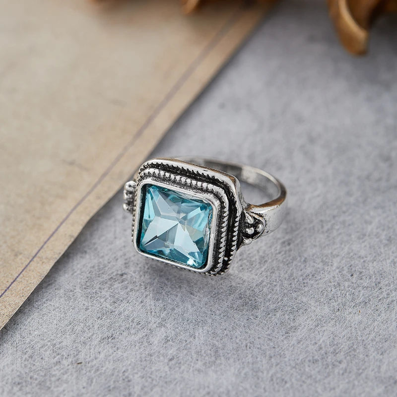Vintage Inspired Zink Alloy Ring with Large Zircon Stone