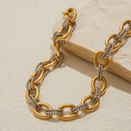 Two-Tone 18k Gold Plated Stainless Steel Necklace & Bracelet - Twisted Bold Modern