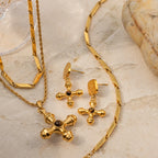 Youthway Fashionable Stainless Steel Natural Stone Cross Dangle Earrings 2023 Anti-allergy Gold Color Daily Jewelry Women