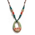 Handmade Ceramic Pendant Beads Necklace Retro