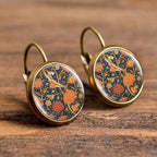 Retro Vintage Pink Rose Flower Round Glass Alloy Earrings - Several Options