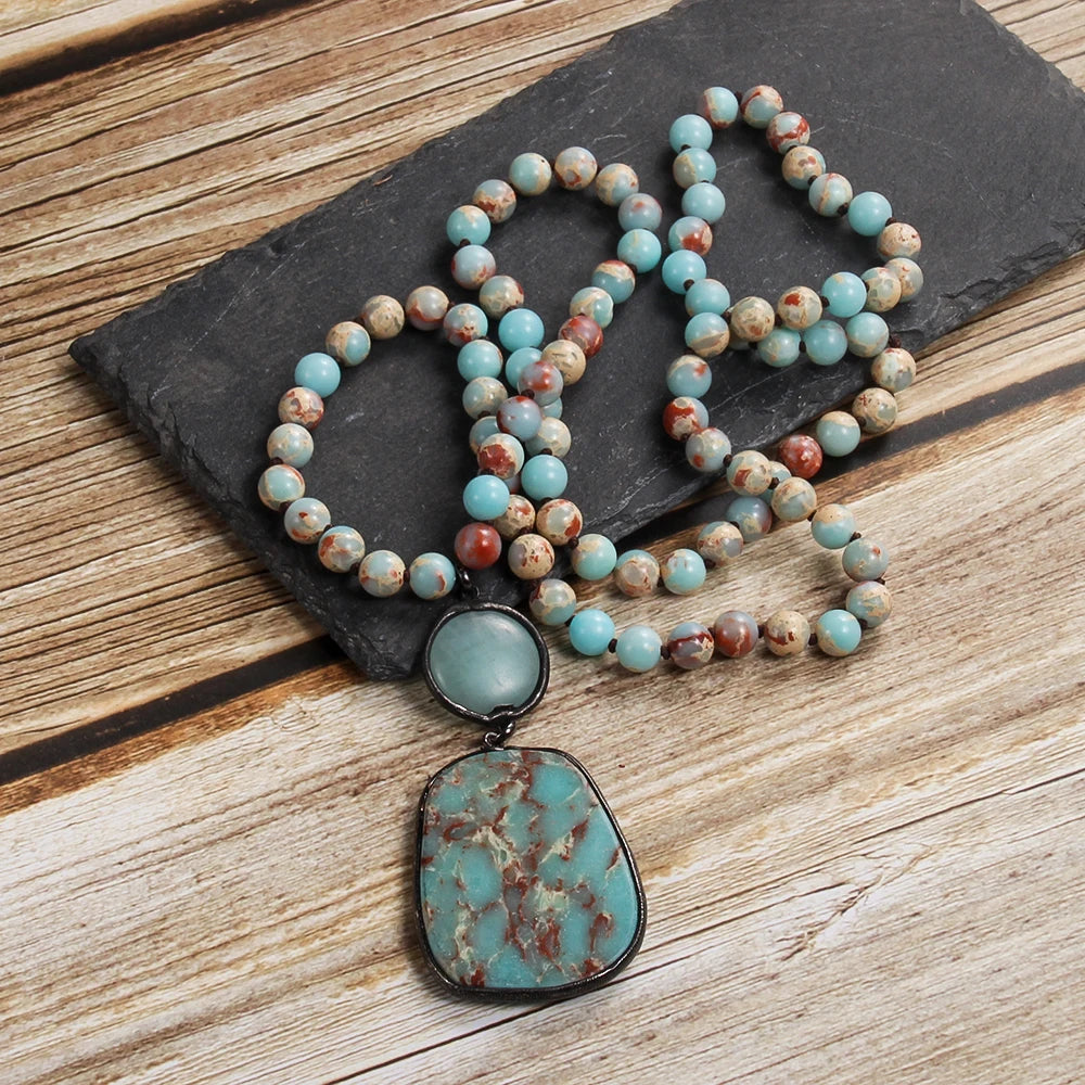 Bohemian Natural Bead Stone Necklace in Zinc Alloy