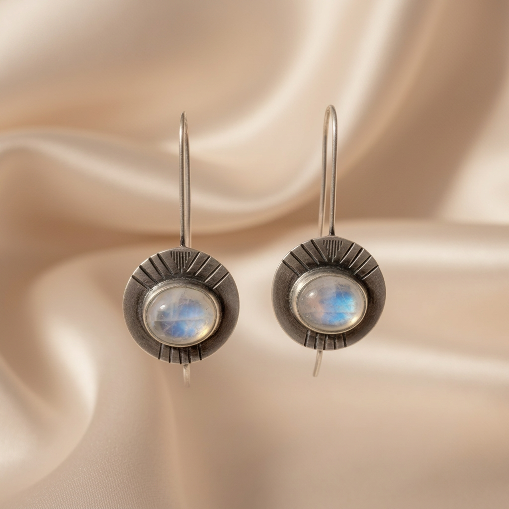 Vintage Moonstone Statement Earrings – Large Round White Stone Boho Design