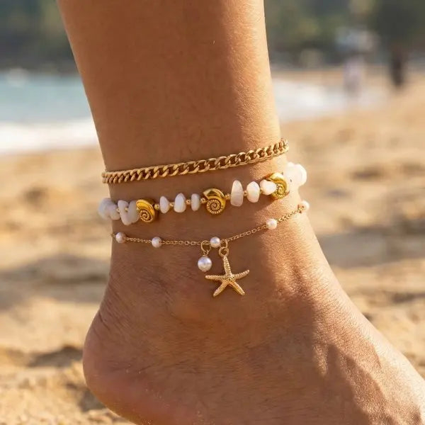 Bohemia Multilayer Rice Bead Starfish Summer Anklet - Choose Yours