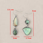 White Gold Plated Copper Green Stone Earrings - Boho, Asymmetric, Vintage Inspired
