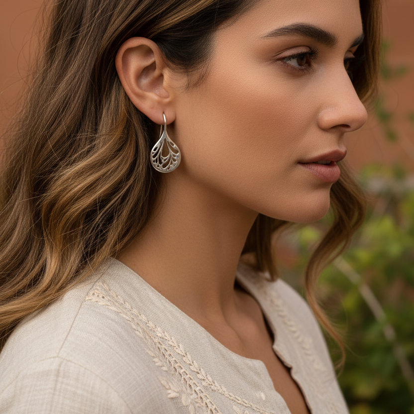Vintage Inspired Minimalist Hollow Leaf Drop Earrings