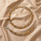 Two-Tone 18k Gold Plated Stainless Steel Necklace & Bracelet - Twisted Bold Modern