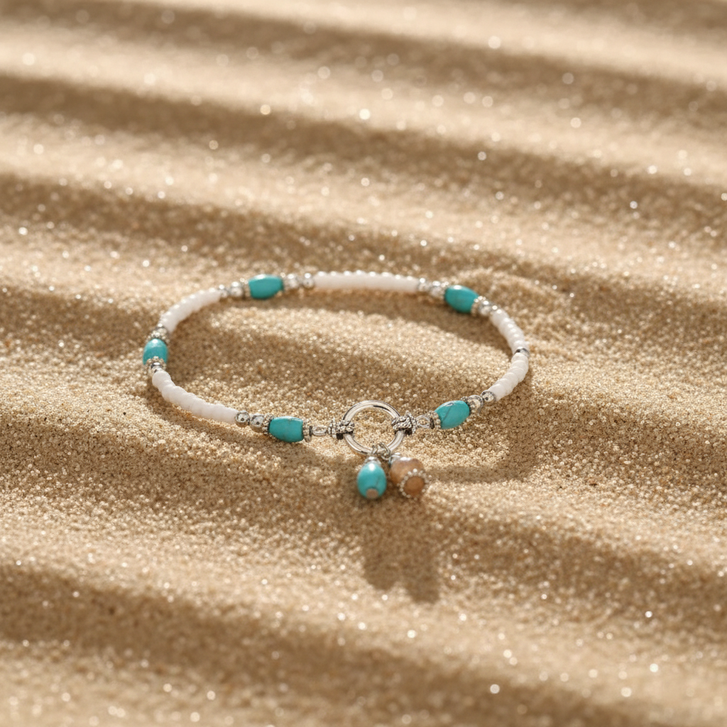 Turquoise Beaded Boho Style Zinc Alloy Ankle Bracelet